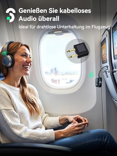 SOOMFON 2-in-1 Bluetooth 5.3 Sender Empfänger Klinke, Bluetooth Adapter Flugzeug mit Display und Akku, 3.5mm BT Transmitter Splitter für 2 Kopfhörer wie Airpods, für TV, Fitness & Stereoanlage