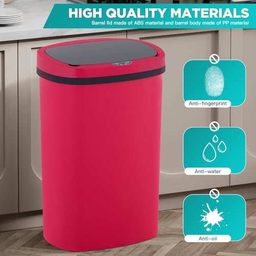 Caneca de basura automática de plástico Roja 13 gal miniatura 4