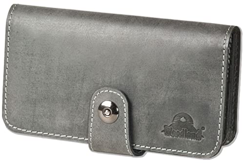 Woodland Damen GELDBÖRSE Metall-MAGNETVERSCHLUSS Weiches Büffelleder ANTHRAZIT Vintage