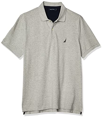 Nautica Men's Short Sleeve Solid Cotton Pique Polo Shirt, Grey Heather, Medium