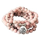 Peruvian Pink Opal Mala Beads – 108 Stretchy Bracelet or Necklace, Handmade Reiki Healing Jewelry, Heart & Throat Chakra, Meditation Gift by Yoga Girl USA