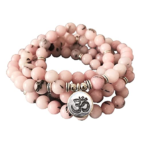 Peruvian Pink Opal Mala Beads – 108 Stretchy Bracelet or Necklace, Handmade Reiki Healing Jewelry, Heart & Throat Chakra, Meditation Gift by Yoga Girl USA