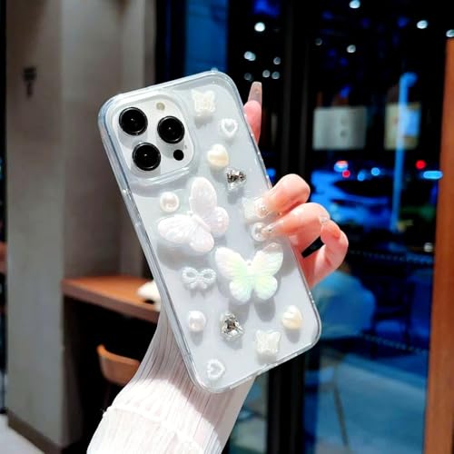 Image of COVERLY for iPhone 12 Pro 3D Luxury Butterfly Resin Phone Case,Trendy Translucent Cute Embossed Art Crystal Clear -Non Yellowing Solitaire Diamond Pearl Princess Cover for Apple iPhone 12 Pro