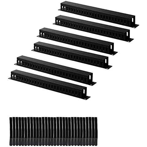 Lancher 6-Pack 19 Inch 1U Cable Management Horizontal Cable Rack Mount Manager with mounting Screws for Service Rack Cabinet 24 Slot Finger Duct with Cover Cover