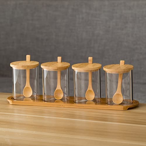 Tarro de especias Frascos y tapas de vidrio Recipientes de vidrio para el hogar Frasco de sal Combinación nórdica Cocina Condimento Botella de salsa Almacenamiento en el hogar-Juego de 4 piezas