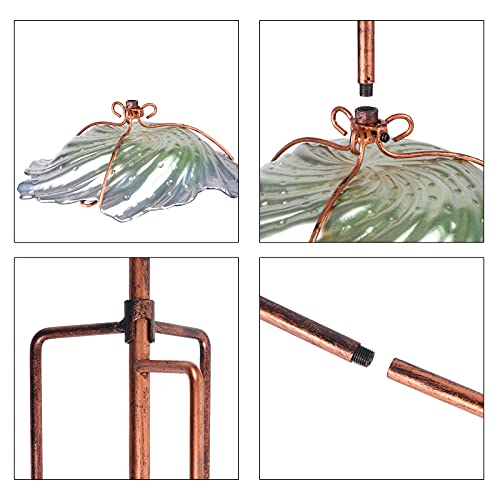 Glass Bird Bath Outdoor Birdbaths Garden Birdfeeder With Metal Stake Green(Height:26Inch) #TOP6