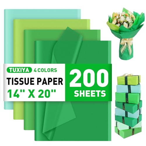 Image of TUXIYA 200 Pcs Green Tissue Paper for Gift Bags,14 inchX20 inch Tissue Paper Bulk