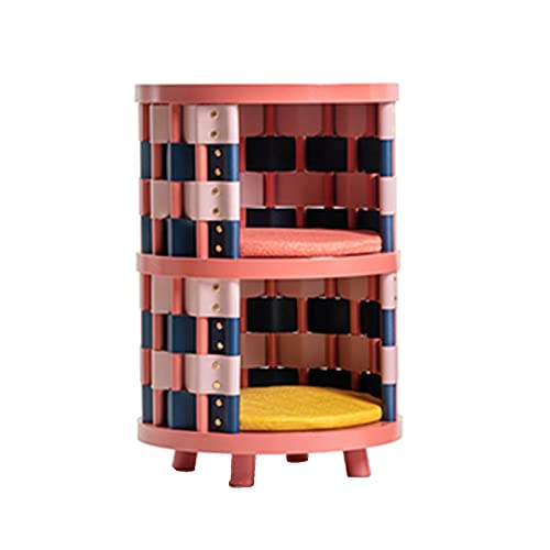 ペット二段ベッド 多機能猫用ベッド、 小型犬用ペット二段ベッド、 木製の高架ペットデュプレックスベッド(Color:ピンク)