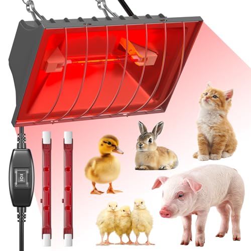 Lustaled Poultry Heat Lamp 175W, Adjustable Chicken Brooder Puppy Heat Lamp Whelping with High/Low Switch, Waterproof Infrared Heat Lamp for Chicks, Puppies, Ducklings, Piglets, Rabbits