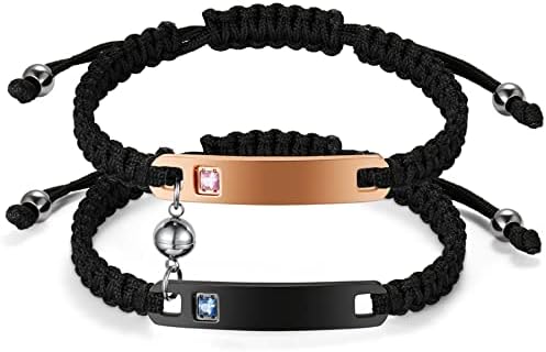 JewelryWe His or Hers Matching Set Couple Bracelets Stainless Steel Adjustable Relationship Bracelets
