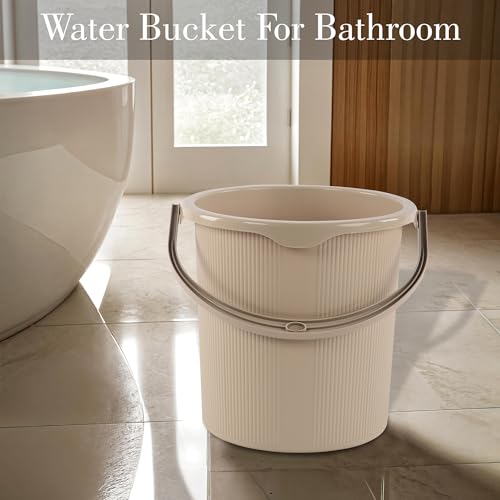 Image of Kuber Industries 3 Pcs Plastic 25 Ltr Bucket for Bathroom | Sturdy and Easy Grip Handle | Big Bucket for Bathing | Magnite 25 | Cream
