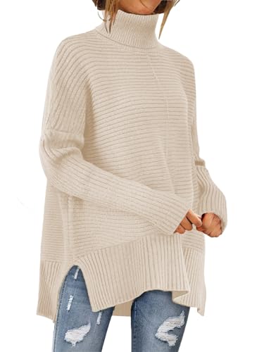 Womens Long Sleeve Tops - Oversized Ribbed Knit Turtleneck Sweater,