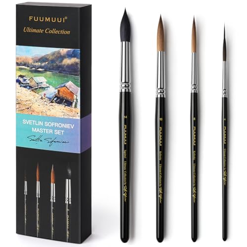 Image of Watercolor Brushes Professional, Fuumuui 2pcs Kolinsky Sable Brushes, 1pc Pure Squirrel Mop Wash Round Brush & 1pcs Extended Needle Point Brush Perfect for Watercolor Acrylic Gouache Inks