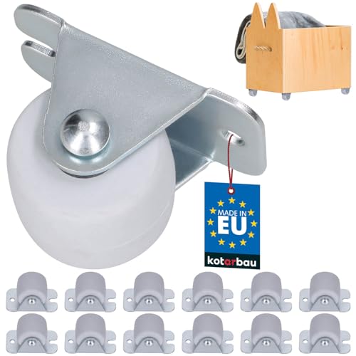 KOTARBAU® 12 Ruedas de goma de Ø 33mm con placa de montaje de acero, Ruedas fijas unidireccionales, Aptas para todos los suelos, Rueda para muebles, equipos, estanterías, Movimiento suave, 12 UNIDADES