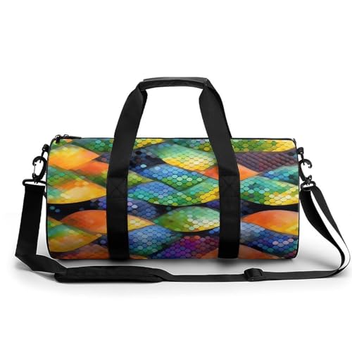 Duffel Bag Rainbow Fish Scale Printed Foldable Gym Bag for Men Women Duffle Bag Lightweight with Inner Pocket for Travel Sports