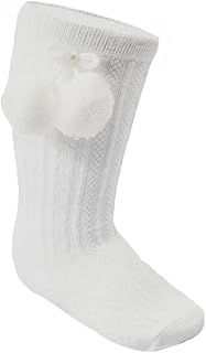 S355 - Calcetines elásticos con pompones para bebés y niñas de 0 a 24 meses