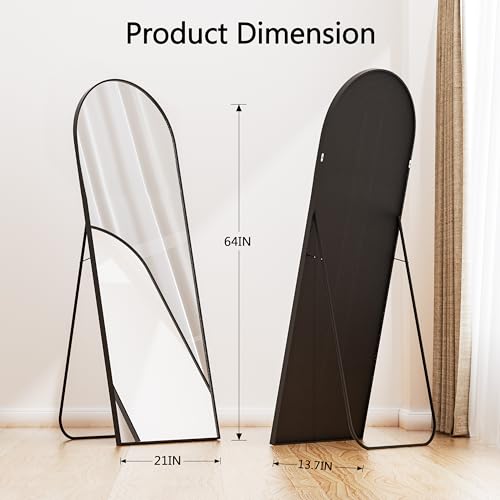 Image of 21 inchx64 inch Arched Full Length Mirror with Stand, Large Floor Mirror, Black