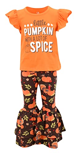 Image of Unique Baby 2 Piece Girls Double Bell Bottom Leggings Outfit with Short Sleeved Shirt Kid and Toddler Clothes Set