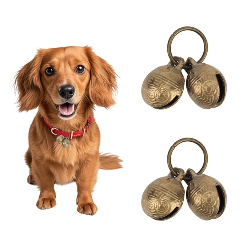 Penitue - 2pcs Extra Loud Copper Dog Bells, Collar Brass Pet Bells Vintage Copper Collar Charms Pendant Pets Pendant Accessories for Little Dogs & Cats