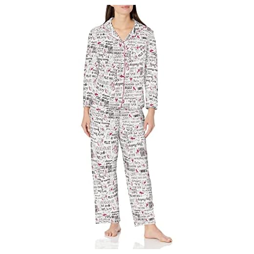 Karen Neuburger Women's Long-Sleeve Girlfriend Pajama Set PJ, Ivory/White Dog Print, Small