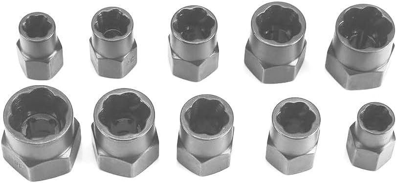 13-delige boutentrekkerset | Gemaakt in USA Turbo Sockets voor gestripte, afgeronde, bevroren bouten en moeren | Drive Impact Grade Lug Moer & Bolt Remover Kit | Moer Extractor Socket Set