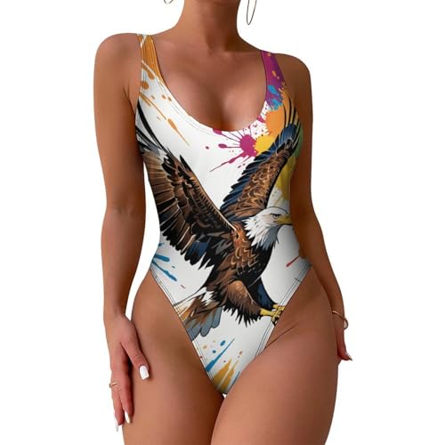 Women's One-Piece Swimsuit Butterfly Print Bathing Suit Casual High Cut Swimsuits