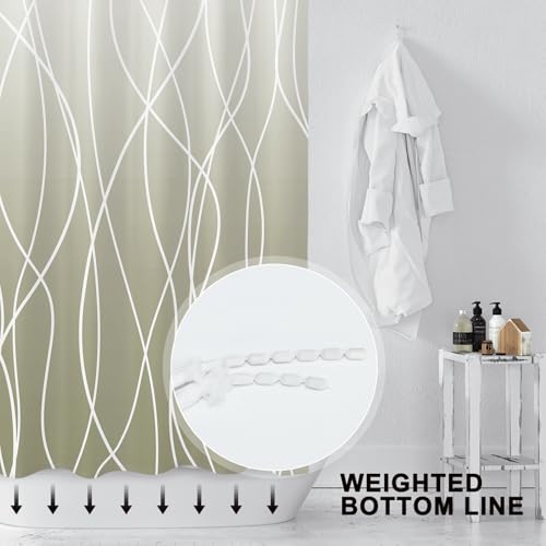 Punkray Striped Ombre Dark Green Polyester Shower Curtain for Bathroom with Hooks, Shower Curtains for Bathroom, Waterproof Bath Accessories Hotel Style - Machine Washable 72 x 72 - Thumbnail 2