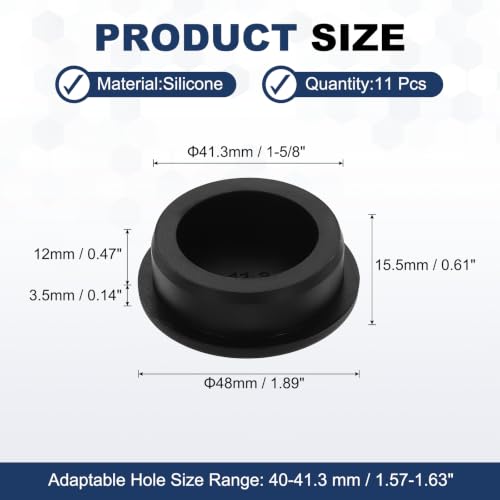 Image of MECCANIXITY 11pcs T-Shaped Silicone Plugs 41.3mm 1-5 /8 Inch Dia, Black | Snap in Plug Hole Seal Cover Round Rubber Stopper for 40-41.3mm Holes Kitchen Rubber Bulkheads Waterproof Sealing