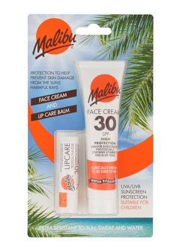 Malibu Duo Pack Sun Protection Face Cream and Lip Balm SPF 30 Water Resistant