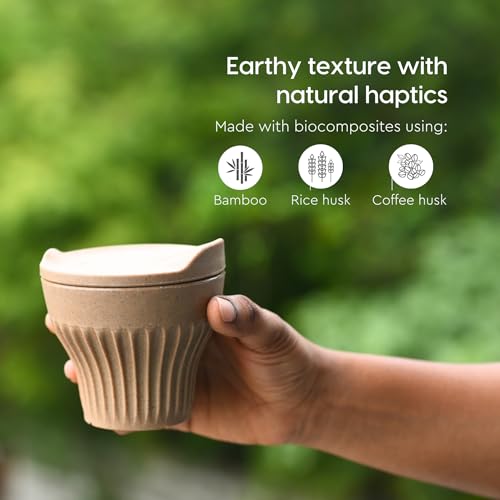Image of Eha Earth Friendly Rafter Coffee Mug with Lid | Tea Cup Set | 175 ml | Made with Rice Husk | Microwave Safe Mugs for Gifting | 2 Unit | Tortilla