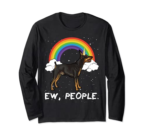 Rainbow Miniature Pinscher Ew People Unicorn Dog Long Sleeve T-Shirt, Black