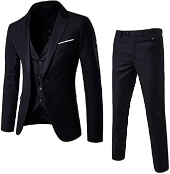 Sharp and Sophisticated 3-Piece Mens Business Suit - Slim Fit, One Button, Solid Color Jacket, Vest, and Pants