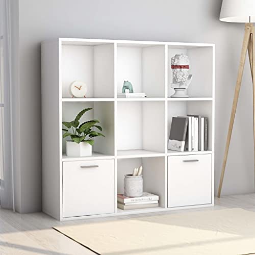 ZQQLVOO Librería blanca 98 x 30 x 98 cm, tablero de partículas, almacenamiento DVD + estante de CD, estantería decorativa para dormitorio, estantería independiente