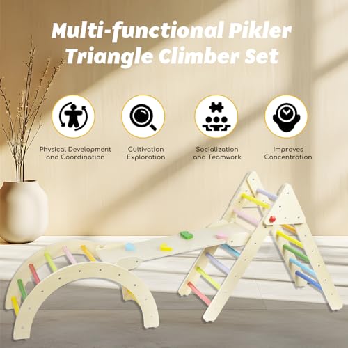 Image of Beipoo Toddler Climbing Toys, Foldable Pikler Triangle Set, Montessori Wooden Climbing Set for Baby, Kids Indoor Climbing Ladder, Baby Playground Play Gym Gift for Boys Girls