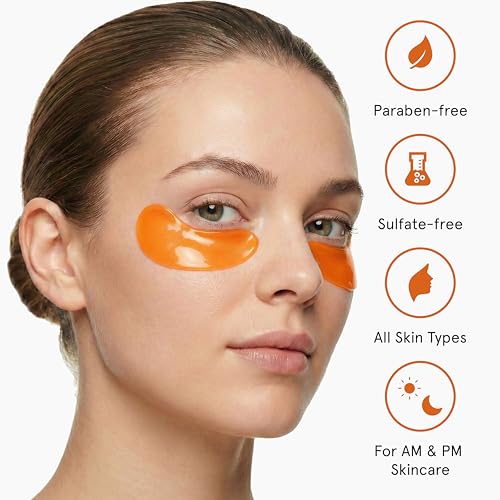 Image of LE GUSHE Vitamin C Eye Patches with Collagen and Snail Mucin, Aloe Vera Eye Patches for Puffy and Dark Undereyes, Korean Skincare for All Skin Types, 30 Pairs
