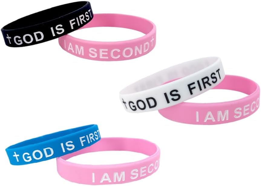 Christian Silicone Bracelet Set - God is First, I Am Second Inspirational Wristbands | Faith-Based Jewelry for Men/Women | Multi-Color Religious Gifts for Church, Youth Groups, Baptism
