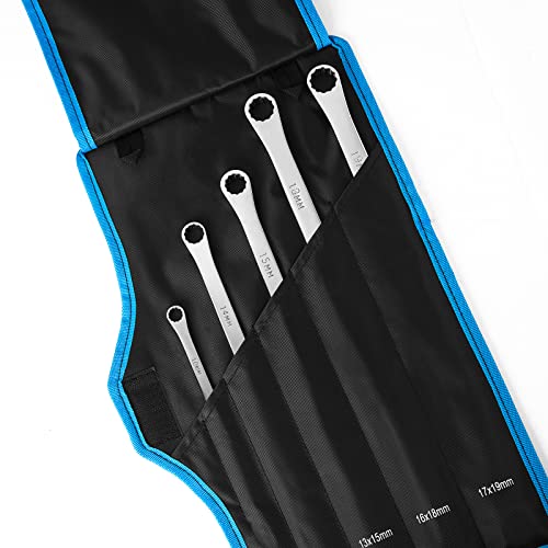 Duratech 5-Piece Extra Long Wrench Set, Double Box End Wrench Set, 0 Degree Offset, Metric, Cr-V Steel, 8Mm, 10Mm, 12Mm, 13Mm, 14Mm, 15Mm, 16Mm, 17Mm, 18Mm, 19Mm, Organized In Rolling Pouch #TOP6