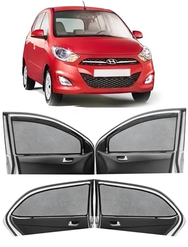 Image of Autofact Magnetic Car Sunshades Compatible with Hyundai i10 Old (2007 to 2017) (Set of 4) - Easy Installation, UV Protection, Keeps Car Cool (Front 2 with Zippers, Rear 2 Without Zippers)