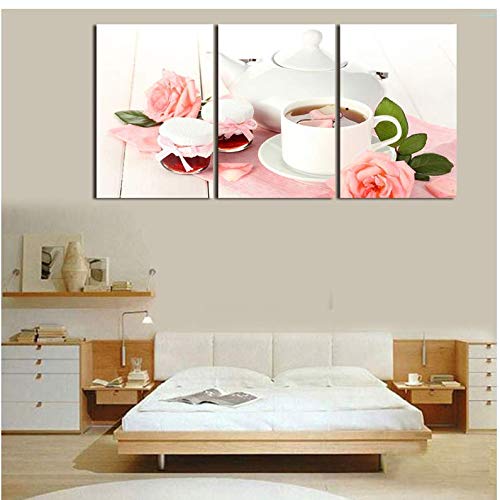 Toile café rose fleurs art mural hd pour salon décoration intérieure 50x70cm