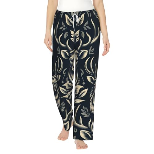 Pantalon de pyjama en polaire doux et chaud avec imprimé cerf traditionnel