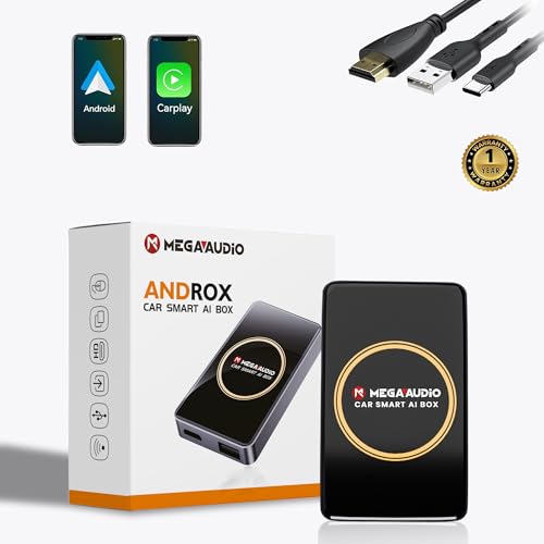Image of MEGAAUDIO ANDROX MP08 Car Smart AI Box | Converts Wired to Wireless Apple CarPlay & Android Auto | 4K HDMI Output | Dual Bluetooth | Plug & Play Adapter for Cars with Factory Wired CarPlay