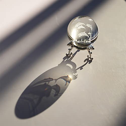 Zeershee 60Mm 3D Crystal Ball With Stand 3D Glass Laser Dolphins Ball Glass Dolphins Figurines Crystal Ball Paperweight For Kids #TOP3