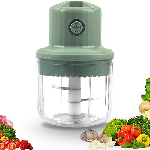 Electric Mini Garlic Chopper 250ML, Portable Mini Food Chopper with USB Charging, Powerful Small Food Processor Garlic Masher Blender For Spice Meat Vegetable Nuts Onion Pepper Baby Food (Green)