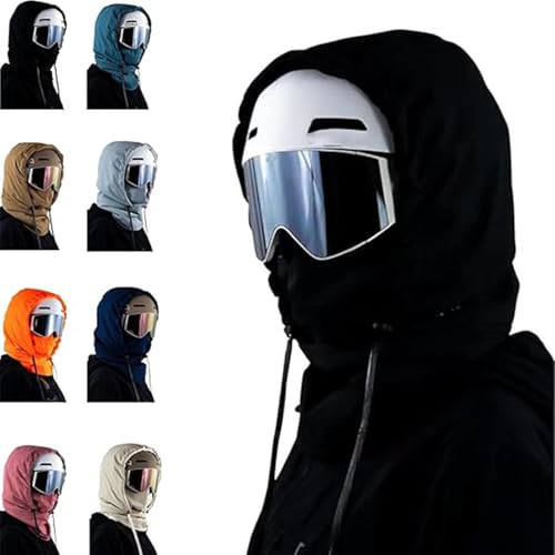 Vgpbphj Capucha impermeable con forro polar, cómoda y elástica, máscara de esquí, funda cálida para casco de invierno con cordón, Negro, Talla única