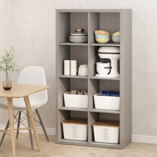 Image of Furinno HERMITE Kitchen Island, 8-Cube Coffee Bar, Extra Thick Kitchen Storage, Bakers Rack, for Pantry Organizers and Storage, Kitchen Organization, Light Grey