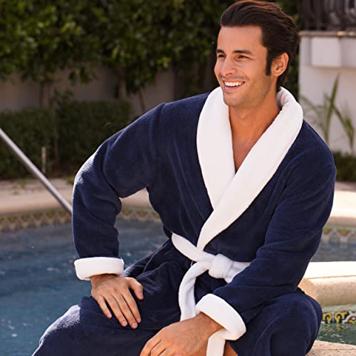 Alexander Del Rossa Men’s Robe, Plush Fleece Bathrobe With Two Large Front Pockets And Tie Closure, Burgundy With Black Contrast, Small-Medium #TOP2