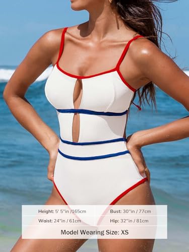 Image of CUPSHE Women's Scoop Neck One Piece Cutout Monokini Swimsuit | Back Self Tie,Soft Removable Cups,Adjustable Straps ,Flattering Bathing Suit For Vacation And Beach