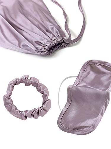 Lyaner Women's Pajamas Set 7Pcs Silk Satin Sleepwear Loungewear Cami Shirt Pj Set Purple X-Small #TOP4