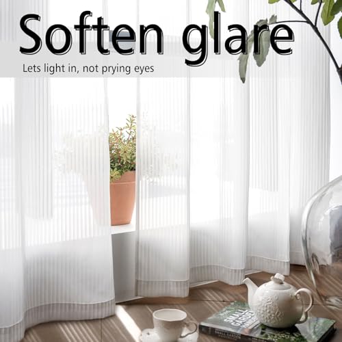 Image of White Sheer Curtains for Windows 72 inch Length, Grommet Top Semi Sheer Vertical Drapes Privacy with Light Filter for Bedroom /Living Room /Sliding Door,62W x 72L (2 Panels)
