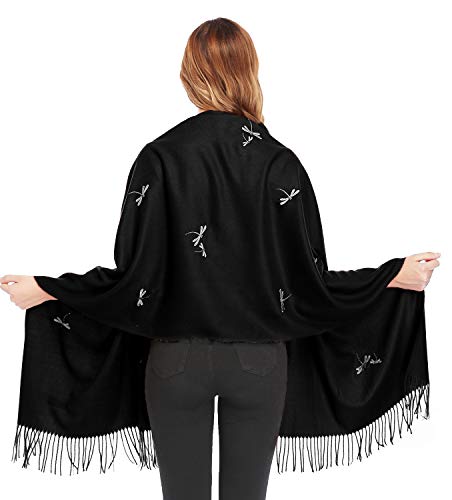 Bienvenu Dragonfly Detail Large Women Soft Cashmere Wool Wraps Shawls Stole Scarf4
